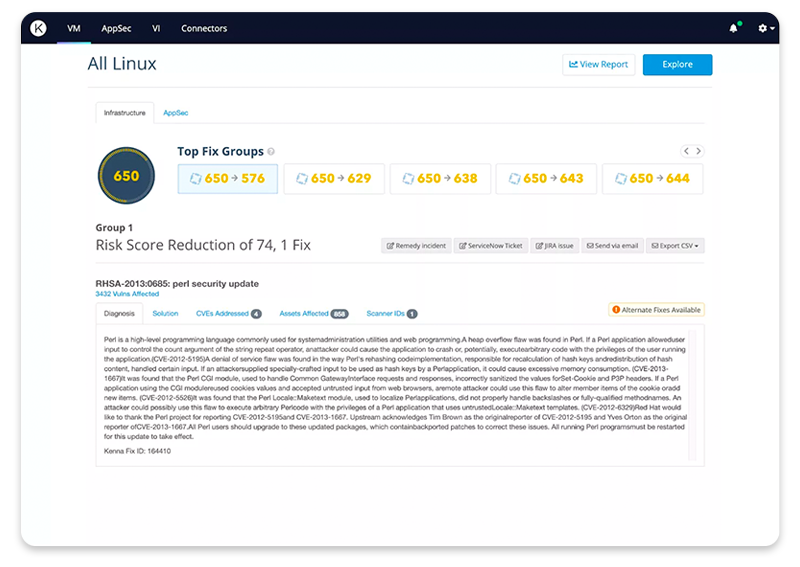 Kenna.VM analyzes rich internal and external data to determine the risk scores