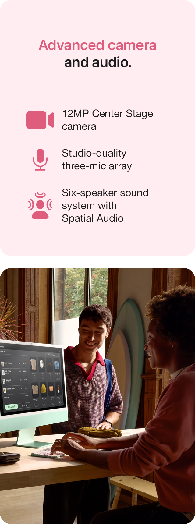 Apple camera and audio.