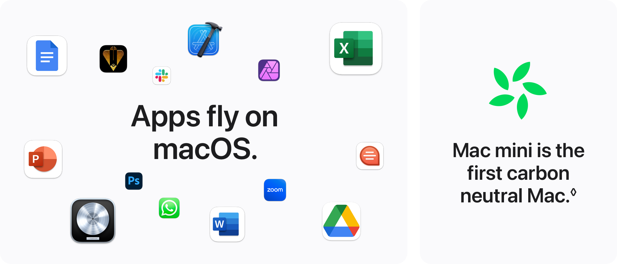 Apps fly on macOS. Mac mini is the first carbon neutral Mac.◊